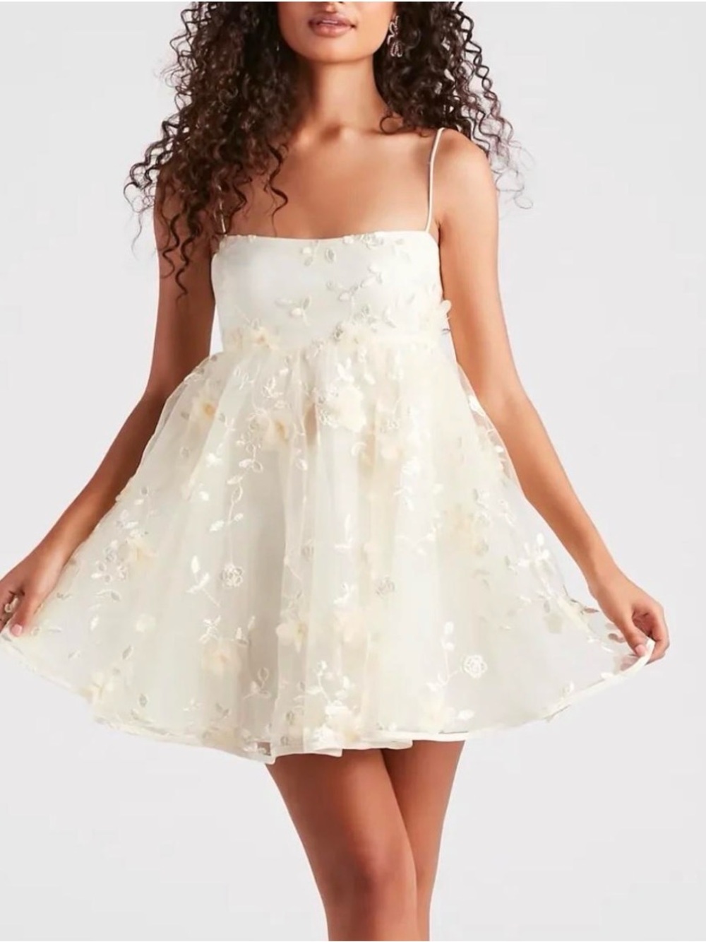 Windsor Yellow Floral Embroidered Spaghetti-Strap Mini Dress